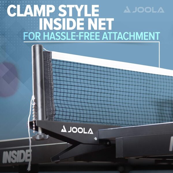 b87c5700d42a42f2ae060ce0b539b7d8 JOOLA Inside Professional MDF Indoor Ping Pong Table with Quick Clamp Table Tennis Net and Post Set - 10 Minute Easy Assembly - Tournament Quality - Foldable with Single Player Playback Mode