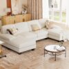 Sectional Couches for Living Room, U Shaped Couch with Chenille Fabric, 4 Seat Modern Sofa with Removable Pillows for Apartment and Small Space (Fabric, Grey)