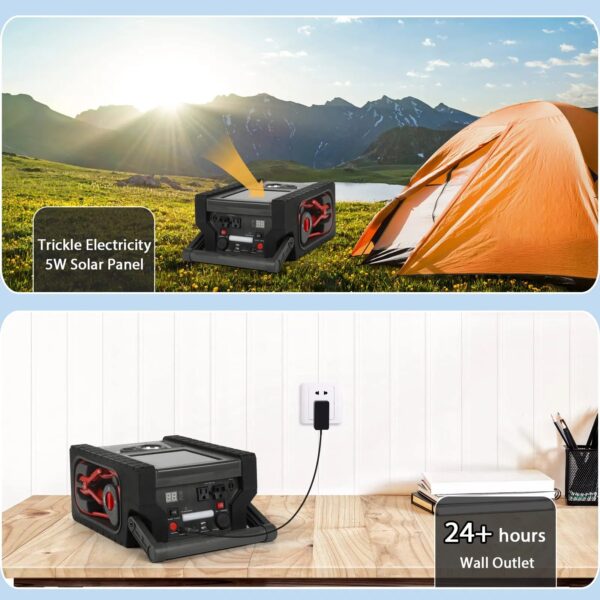 b939f0781f0c4b9a9caf0e2bb9296753 ZD-529 Solar Portable Power Station 2000 Amps Jump Starter, 260 PSI Air Compressor, 12V Car Battery Charger with 400W Inverter Dual AC/DC/USB Output, Emergency Backup Power with Flashlights