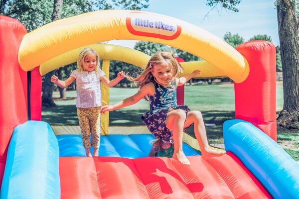 b9ab1bf85e97493e8390a9ebb859fb78 Little Tikes Jump 'n Slide Inflatable Bouncer Includes Heavy Duty Blower With GFCI, Stakes, Repair Patches, And Storage Bag, for Kids Ages 3-8 Years
