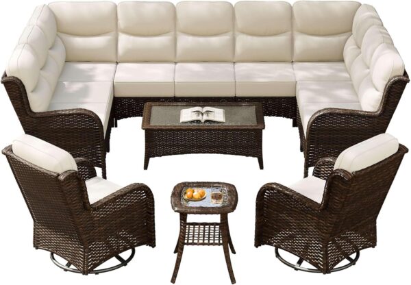 b9c63dc770f641f2a17bdb3fbac4fff1 Outdoor Swivel Rocker Patio Chairs with 6-Inch Thick Cushions and Side Table, 3PCS High Back Wicker Patio Furniture Set for Porch, Balcony, Deck and Yard in Blue