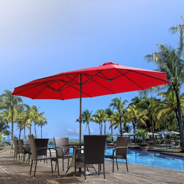 b9d261d0c1e34de2884d909ae7b965b3 15ft Patio Umbrella with Solar Lights, Large Double Umbrella Outdoor, Rectangle 180''x106'' Umbrellas with 156 PCS LED Lights and Crank Handle for Backyard Deck Pool Shade in Black(1.9" Pole)