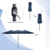 15ft Patio Umbrella with Solar Lights, Large Double Umbrella Outdoor, Rectangle 180''x106'' Umbrellas with 156 PCS LED Lights and Crank Handle for Backyard Deck Pool Shade in Black(1.9" Pole)