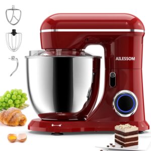 Ailessom New Stand Mixer,6.5-QT 660W 10-Speed Tilt-Head Kitchen Electric Mixer with Bowl, Dough Hook, Beater, Whisk for Most Home Cooks, (Empire Red）