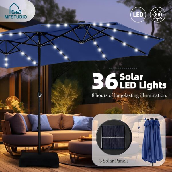 bb6ff872301f4223acf7cf2413abad74 15ft Double Sided Patio Umbrella with Solar Lights, Outdoor Large Umbrellas with Crank Handle and 36 LED Lights, Rectangular Market Umbrella with Base Included for Deck Pool Shade
