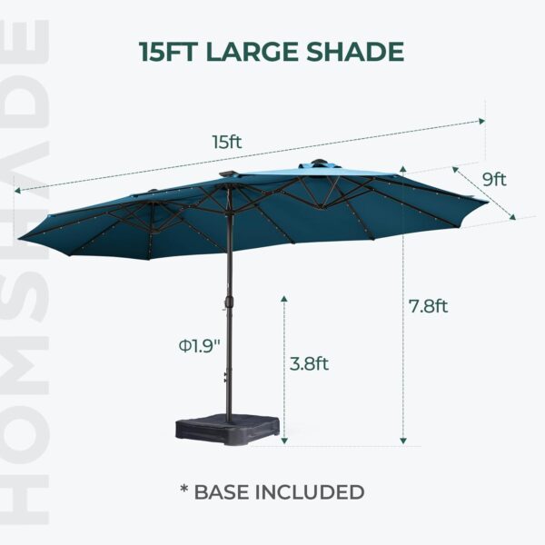 bb770660f76649a9853c6e75a0d45c4d Double Sided Patio Umbrellas - 15ft Solar Lights LED Lighted Outdoor Extra Large Market Table Umbrella with Base Included, Oversized Umbrella for Deck, Pool, Backyard (Beige)