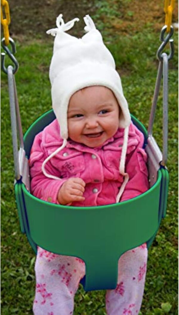bba1531fd3e64de5b2485c5c3ec89857 Eastern Jungle Gym Heavy-Duty High Back Full Bucket Toddler Swing Seat | Coated Swing Chains Fully Assembled | Green Swing Set Accessory