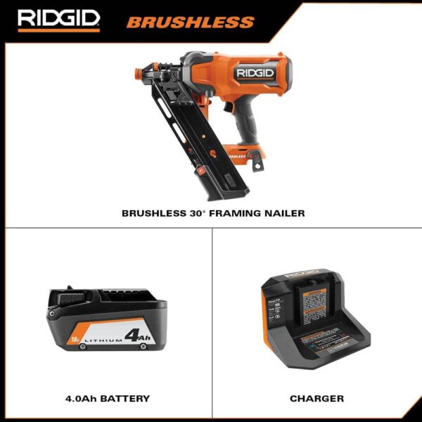 18V Brushless Cordless 30-Degree Framing Nailer Kit with 4.0 Ah Battery and Charger R09895KN