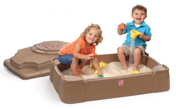 bbd4ad818abe4ceb95a228d2597935d0 Step2 Play and Store Kids Plastic Sandbox with Cover, Brown