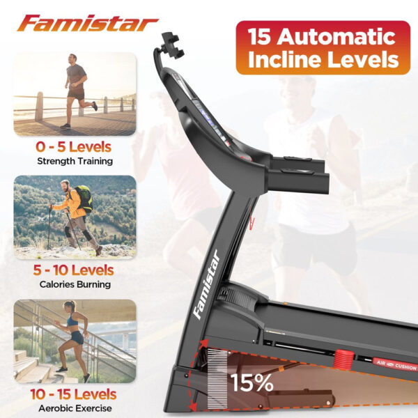 bbde24da69f946908da1244534aa758c 4.5HP Foldable Treadmill, 15 Auto Incline Levels, 10MPH Speed, 300LB Capacity, Home Exercise Machine