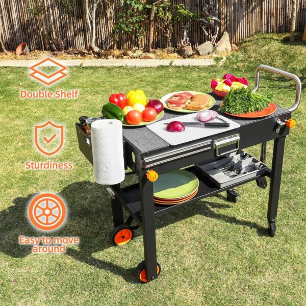 Adjustable 3-Shelf Indoor & Outdoor Grill Table | Portable Work Table with Stainless Steel Tabletop