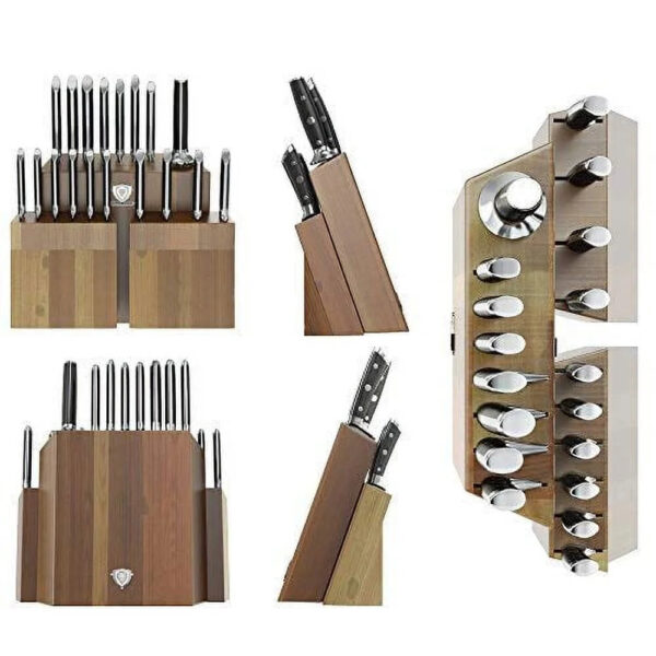 bcc15296447145b3970d8243f2b4d3c4 DALSTRONG Knife Block Set - 18-Piece - Gladiator Series Colossal Knife Set - Forged German ThyssenKrupp HC Steel - Walnut Stand - Black Handles