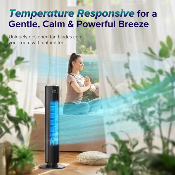 bd5edbdf9c5f461b8d82cfb9ab0daa13 LEVOIT Tower Fan for Bedroom, Standing Fan that Blows Cold Air for Home, 28dB Quiet for Sleep, Remote, 90° Oscillation, 12H Timer, 25ft/s Velocity, 5 Speeds, 4 Modes, Bladeless 36 inch, White