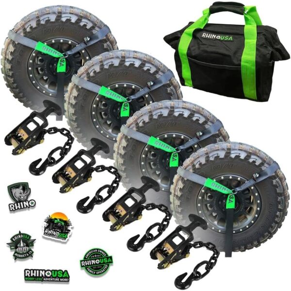 bdaf3b3189004a54aff5b6deb73dcf67 Car Tie Down Straps for Trailers with Flat Hooks (4-Pack) - 2 Inch x 8 Feet (10,000lb Break Strength) - Heavy Duty T-Handle Car Lasso Tire Straps for Trailer & UTV - Black