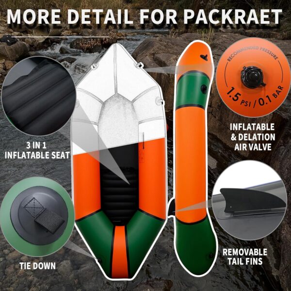be1ea82d49054d8fb41ad1e077c231ef Lightweight Packrafts, TPU Inflatable Kayak for Flat Water Rafting Camping Trip/Fishing/Water Adventures 1 Person/2 Person Packraft, 330lb/660lb Weight Capacity