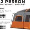 CORE Straight Wall Cabin Tents | 10 Person / 11 Person / 12 Person Large Multi Room Family Tents for Car Camping & Outdoor Adventures