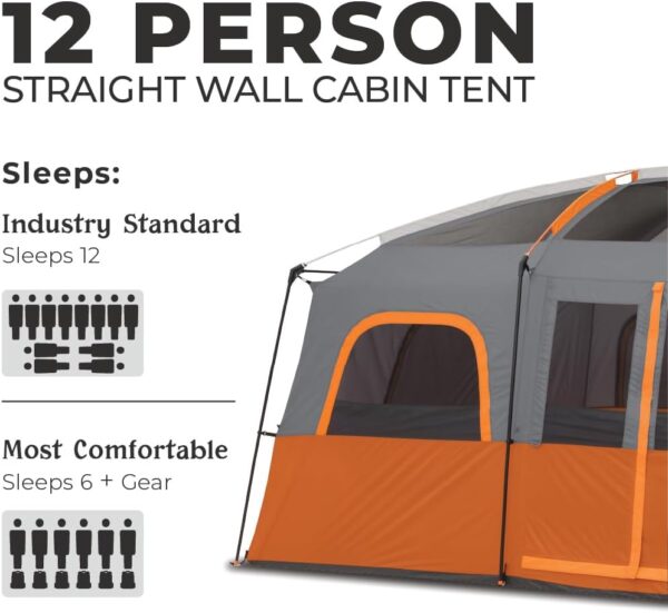 beb7ef69be6a4c17984fa393bc7d1d2c CORE Straight Wall Cabin Tents | 10 Person / 11 Person / 12 Person Large Multi Room Family Tents for Car Camping & Outdoor Adventures