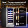 24 inch Wine Cooler, 46 Bottle - Dual Zone Built-in or Freestanding Fridge with Stainless Steel Reversible Glass Door, for Home, Kitchen, or Office.