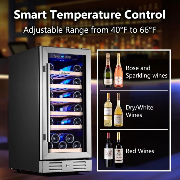 bec03209c1a242d4a0acb48640008039 24 inch Wine Cooler, 46 Bottle - Dual Zone Built-in or Freestanding Fridge with Stainless Steel Reversible Glass Door, for Home, Kitchen, or Office.