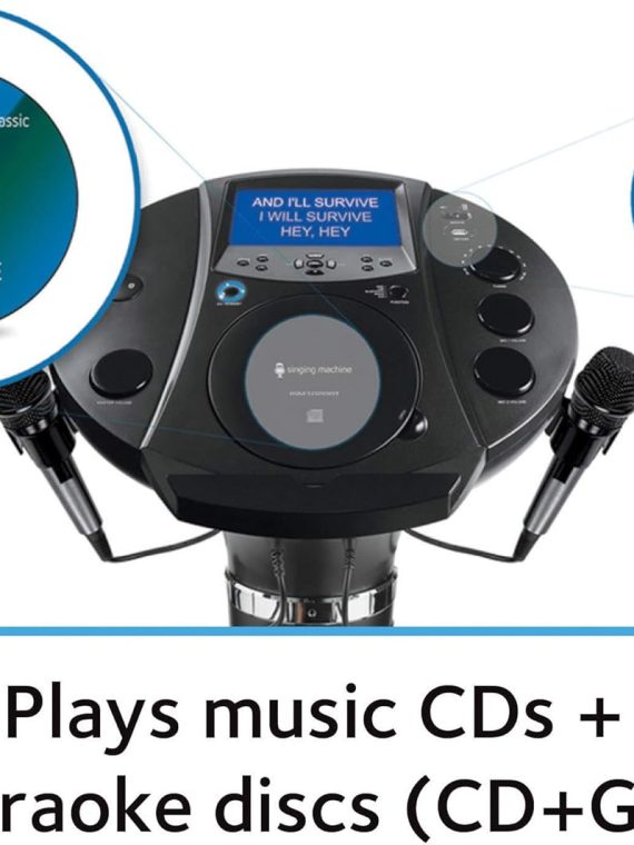 bf19458bd1a04d62a2073e79f2a5d278 Portable WiFi Karaoke Machine for Adults – Black Pedestal with 7” Touchscreen, Built-In Speaker, Bluetooth, Recorder & 2 Wired Microphones
