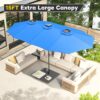 15ft Patio Umbrella with Solar Lights, Large Double Umbrella Outdoor, Rectangle 180''x106'' Umbrellas with 156 PCS LED Lights and Crank Handle for Backyard Deck Pool Shade in Black(1.9" Pole)