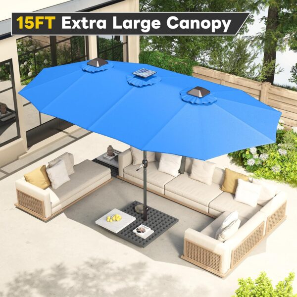 bf442f3bf8c440e7884f5e433a6c17d2 15ft Patio Umbrella with Solar Lights, Large Double Umbrella Outdoor, Rectangle 180''x106'' Umbrellas with 156 PCS LED Lights and Crank Handle for Backyard Deck Pool Shade in Black(1.9" Pole)