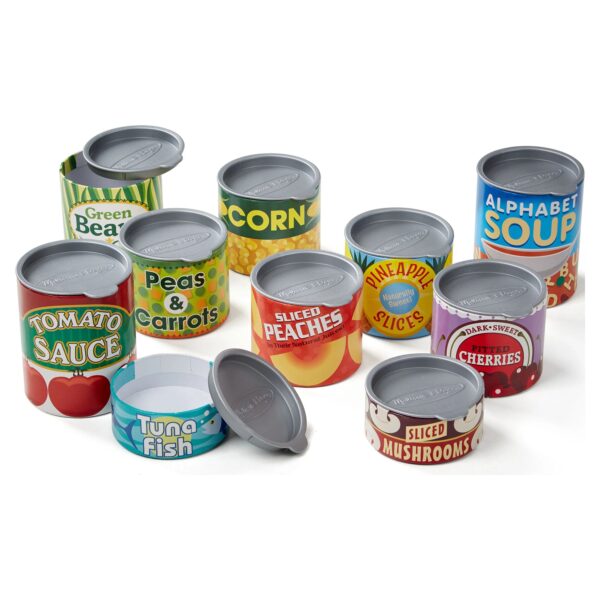 Melissa & Doug Grocery Cans Play Food Kitchen Accessory - 10 Stackable Cans With Removable Lids