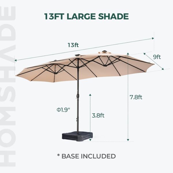 bf71a22912874916aee7657a79d53493 Double Sided Patio Umbrellas - 15ft Solar Lights LED Lighted Outdoor Extra Large Market Table Umbrella with Base Included, Oversized Umbrella for Deck, Pool, Backyard (Beige)
