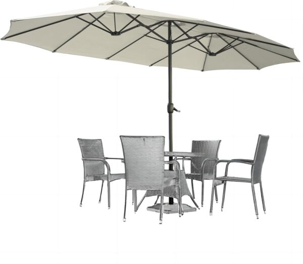 c0551fe7f7714538a56cc458401e7c7f 15ft Patio Umbrella with Solar Lights, Large Double Umbrella Outdoor, Rectangle 180''x106'' Umbrellas with 156 PCS LED Lights and Crank Handle for Backyard Deck Pool Shade in Black(1.9" Pole)