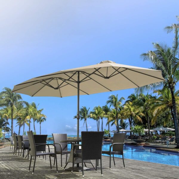 c0ad0d7c7c8f4e26ac340c63ed9749f5 15ft Patio Umbrella with Solar Lights, Large Double Umbrella Outdoor, Rectangle 180''x106'' Umbrellas with 156 PCS LED Lights and Crank Handle for Backyard Deck Pool Shade in Black(1.9" Pole)