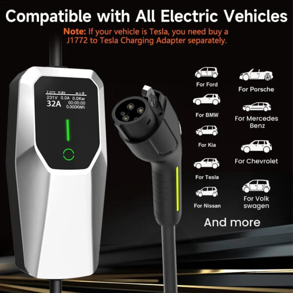 c1960398325944cd8d4c12b6564a1232 32 Amp Level 1&2 Portable EV Charger ,26FT Cable NEMA 14-50 Plug for Electric Car Home Charging Station 7.68KW