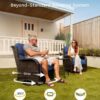 Outdoor Swivel Rocker Patio Chairs with 6-Inch Thick Cushions and Side Table, 3PCS High Back Wicker Patio Furniture Set for Porch, Balcony, Deck and Yard in Blue