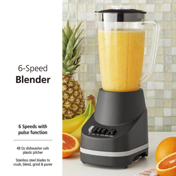 Mainstays 6 Speed Blender with 48 Ounce Jar, 360 Watt, Black, New