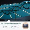 Double Sided Patio Umbrellas - 15ft Solar Lights LED Lighted Outdoor Extra Large Market Table Umbrella with Base Included, Oversized Umbrella for Deck, Pool, Backyard (Beige)