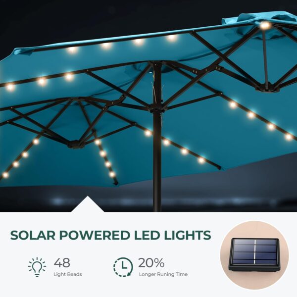 c1e01f6285d246828307eefe3d35d0b1 Double Sided Patio Umbrellas - 15ft Solar Lights LED Lighted Outdoor Extra Large Market Table Umbrella with Base Included, Oversized Umbrella for Deck, Pool, Backyard (Beige)