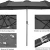 15ft Patio Umbrella with Solar Lights, Large Double Umbrella Outdoor, Rectangle 180''x106'' Umbrellas with 156 PCS LED Lights and Crank Handle for Backyard Deck Pool Shade in Black(1.9" Pole)