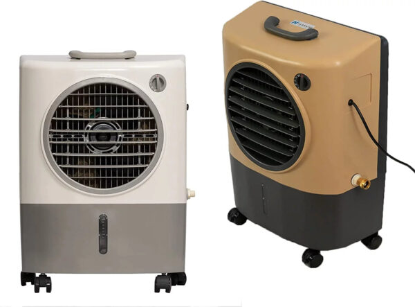 c255d70aaf85438d8749f9adf7592664 MC18M Portable Evaporative Cooling Fan, Indoor/Outdoor High Temp Environments, 1300 CFM, 500 sq. ft., 2-Speed Fan, 53.4 dB, White