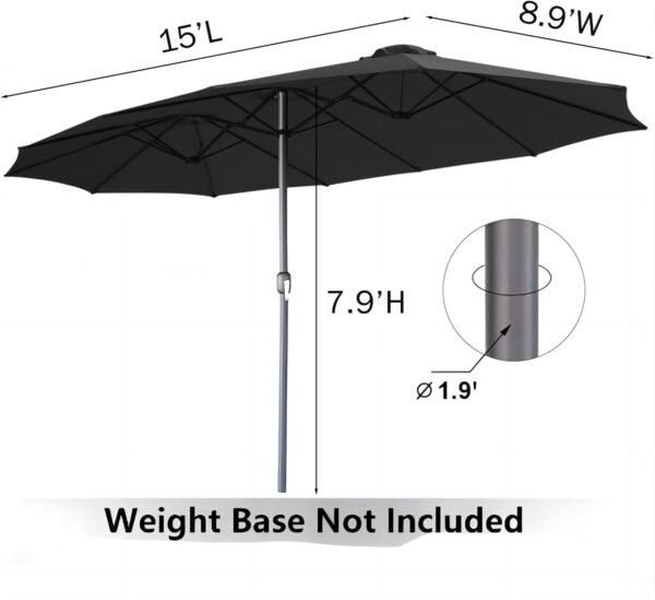 c26194b99629470189f34d70b59acb1f 15ft Patio Umbrella with Solar Lights, Large Double Umbrella Outdoor, Rectangle 180''x106'' Umbrellas with 156 PCS LED Lights and Crank Handle for Backyard Deck Pool Shade in Black(1.9" Pole)