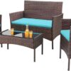 4 Pieces Outdoor Patio Furniture Sets Rattan Chair Wicker Set, Outdoor Indoor Use Backyard Porch Garden Poolside Balcony Furniture Sets Clearance (Brown and Beige)