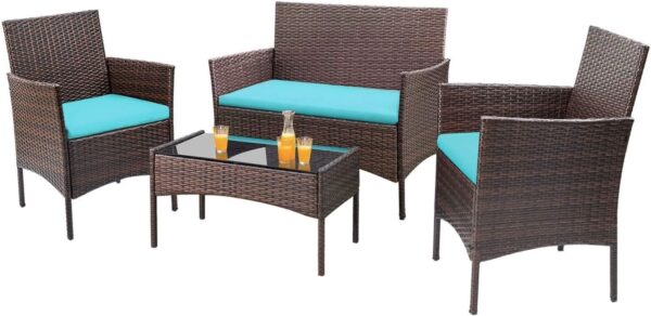 c29ac80f6cc14b189eed43dfda82eac6 4 Pieces Outdoor Patio Furniture Sets Rattan Chair Wicker Set, Outdoor Indoor Use Backyard Porch Garden Poolside Balcony Furniture Sets Clearance (Brown and Beige)