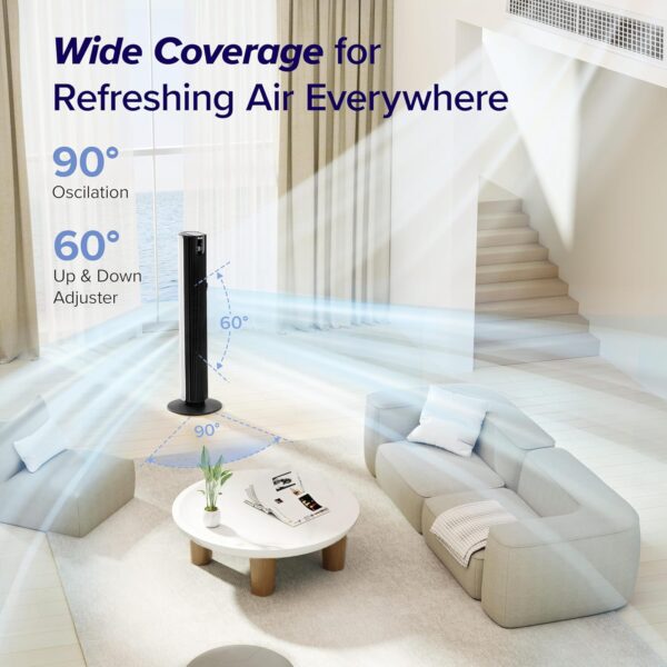 c305e5ed278c44f7a0879a37dca6b728 LEVOIT Tower Fan for Bedroom, Standing Fan that Blows Cold Air for Home, 28dB Quiet for Sleep, Remote, 90° Oscillation, 12H Timer, 25ft/s Velocity, 5 Speeds, 4 Modes, Bladeless 36 inch, White