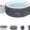 Bestway SaluSpa Fiji AirJet Large Round 2 to 4 Person Inflatable Hot Tub Portable Outdoor Spa with 120 AirJets and EnergySense Cover, Grey