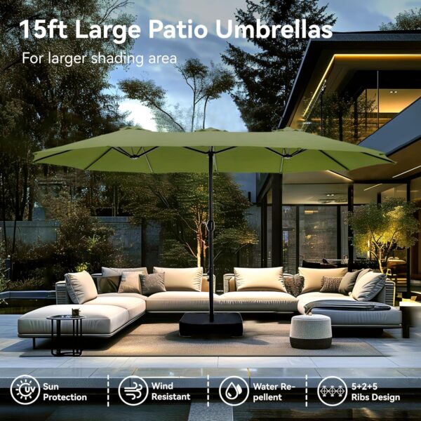 c361eb3895554fbb94bf22c677e82522 15ft Patio Umbrella Double-Sided Outdoor Market Extra Large Umbrella with Crank, Umbrella Base Included (Dark Red)