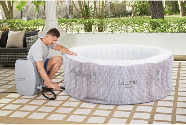 c385d767f96e40e28782b832b6db3f40 Bestway SaluSpa Fiji AirJet Large Round 2 to 4 Person Inflatable Hot Tub Portable Outdoor Spa with 120 AirJets and EnergySense Cover, Grey