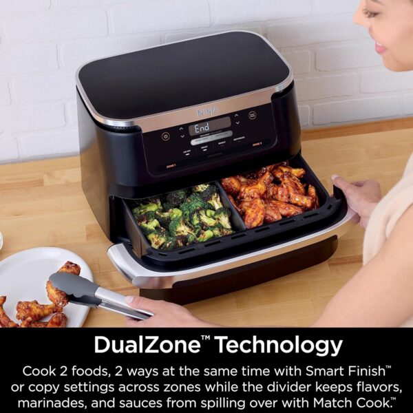 c391ea3f9bdd456e970c6f5cae7202c9 DZ401 Foodi 10 Quart 6-in-1 DualZone XL 2-Basket Air Fryer with 2 Independent Frying Baskets, Match Cook & Smart Finish to Roast, Broil, Dehydrate for Quick, Easy Family-Sized Meals, Grey