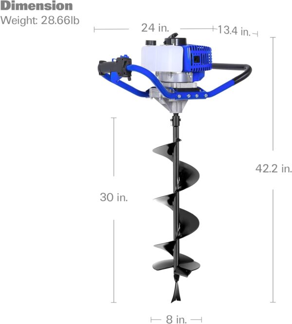 c3af3307190d47a19655b2f0e5a7ce4b Post Hole Digger Gas Powered, 52cc 2.4 HP 2 Stroke Engine Earth Auger with 8" Drill Bit, EPA Compliant Post Hole Auger