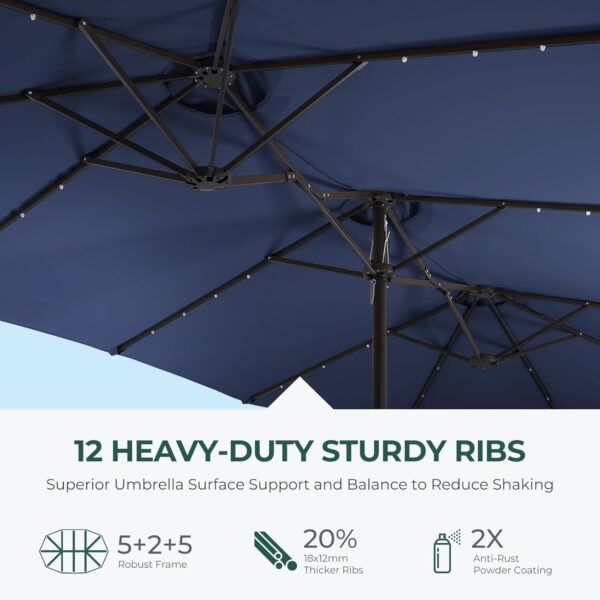 c449828cb6034f918363d6f47f6f88a6 Double Sided Patio Umbrellas - 15ft Solar Lights LED Lighted Outdoor Extra Large Market Table Umbrella with Base Included, Oversized Umbrella for Deck, Pool, Backyard (Beige)