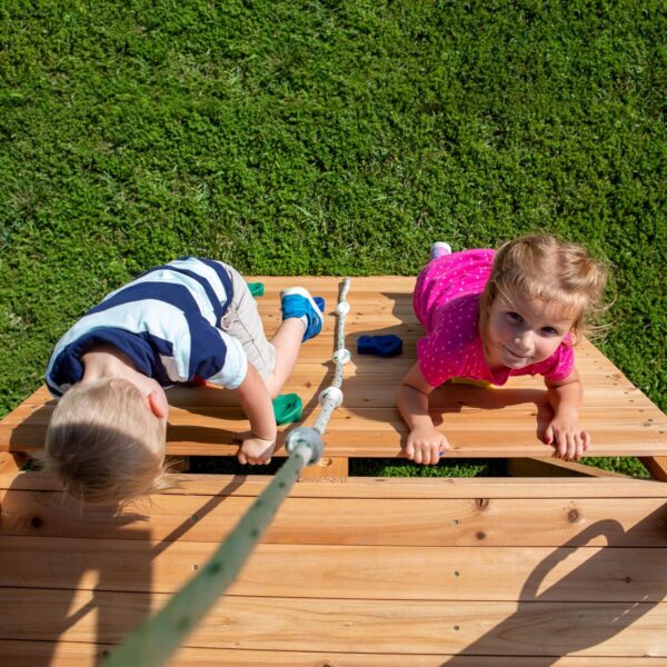 c44c58cc76b04a2a9d08646f3e24275f Backyard Discovery Mount Mckinley Cedar Wood Swing Set with Wave Slide, Play Deck, Double Rock Wall, Rope Ladder, Web Swing, Belt Swings, Toy Telescope, Steering Wheel, Sandbox Area, Outdoor Playset
