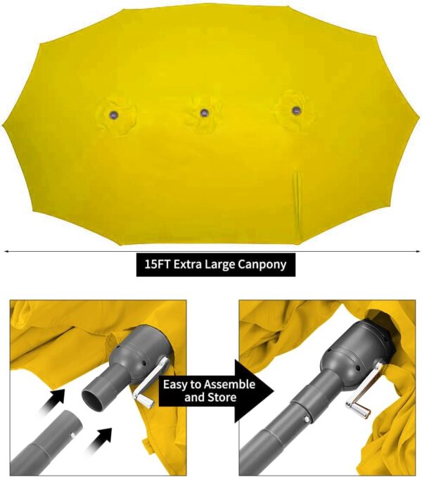 c48378a80dc1498f965fcdca6dd00d30 15ft Patio Umbrella with Solar Lights, Large Double Umbrella Outdoor, Rectangle 180''x106'' Umbrellas with 156 PCS LED Lights and Crank Handle for Backyard Deck Pool Shade in Black(1.9" Pole)