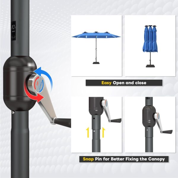 c4849447243a49f78379266e3e5491ad 15ft Patio Umbrella with Solar Lights, Large Double Umbrella Outdoor, Rectangle 180''x106'' Umbrellas with 156 PCS LED Lights and Crank Handle for Backyard Deck Pool Shade in Black(1.9" Pole)